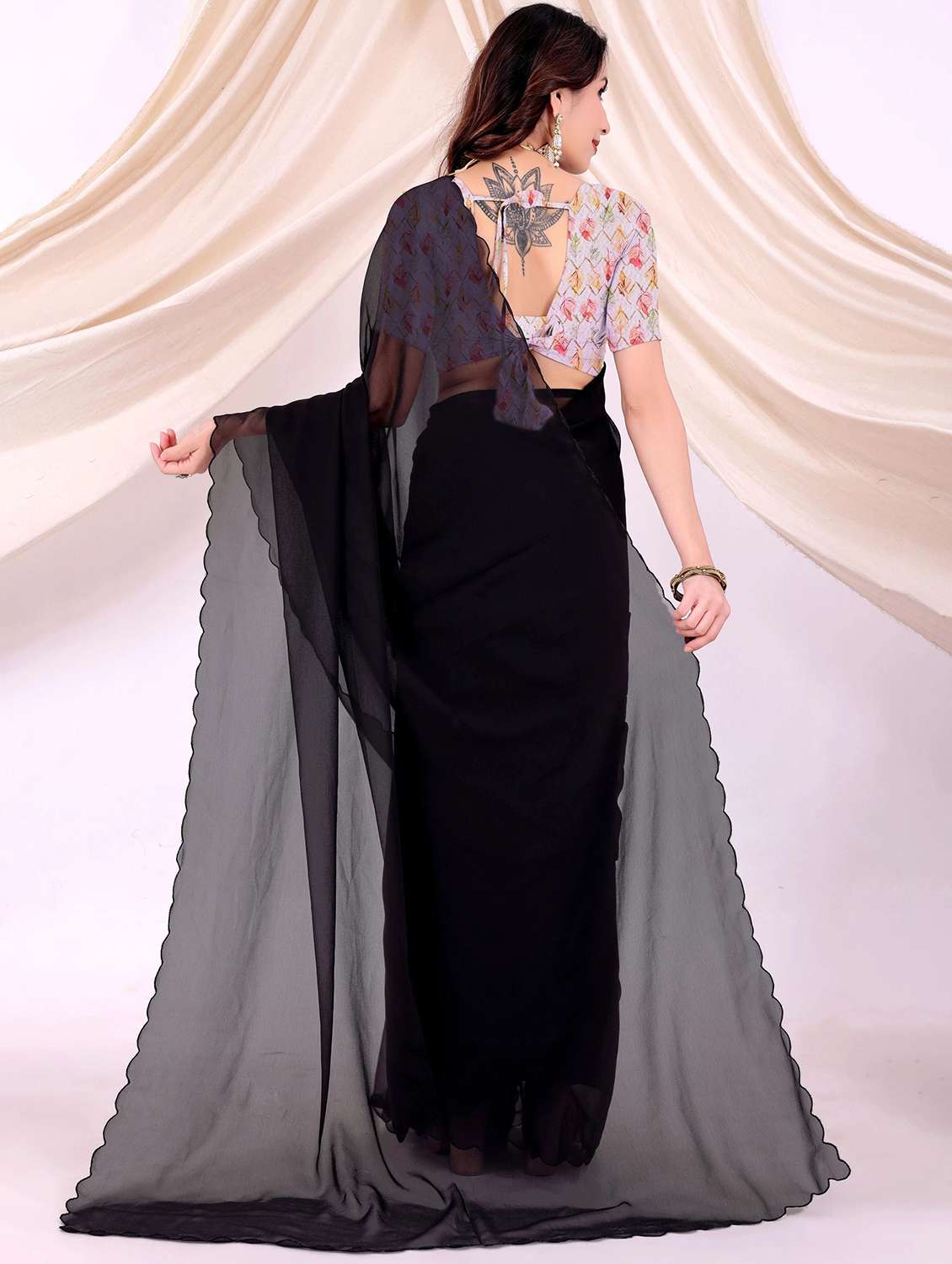 women solid plain saree with blouse - 22243622 -  Standard Image - 3