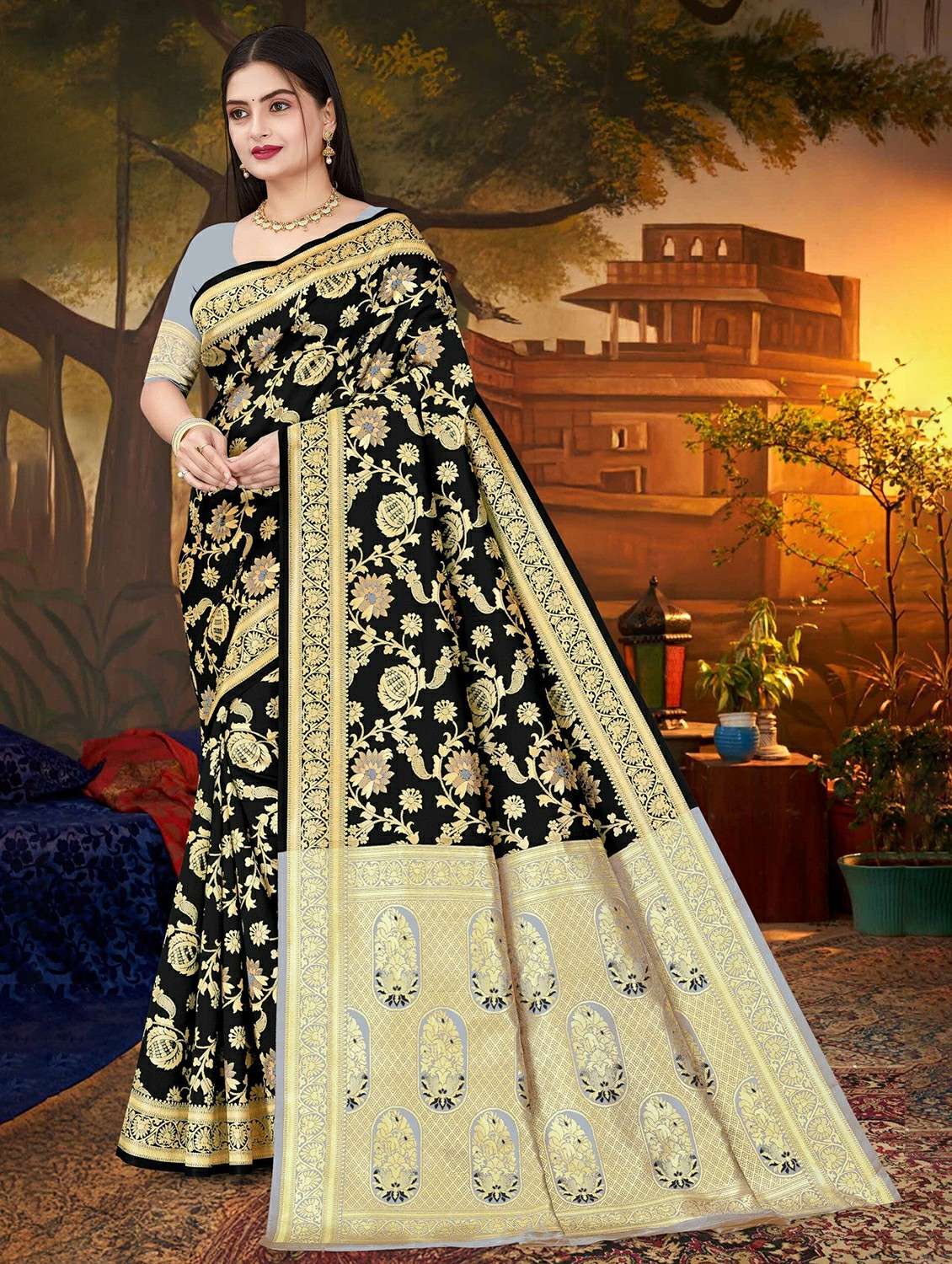 women self design banarasi saree with blouse