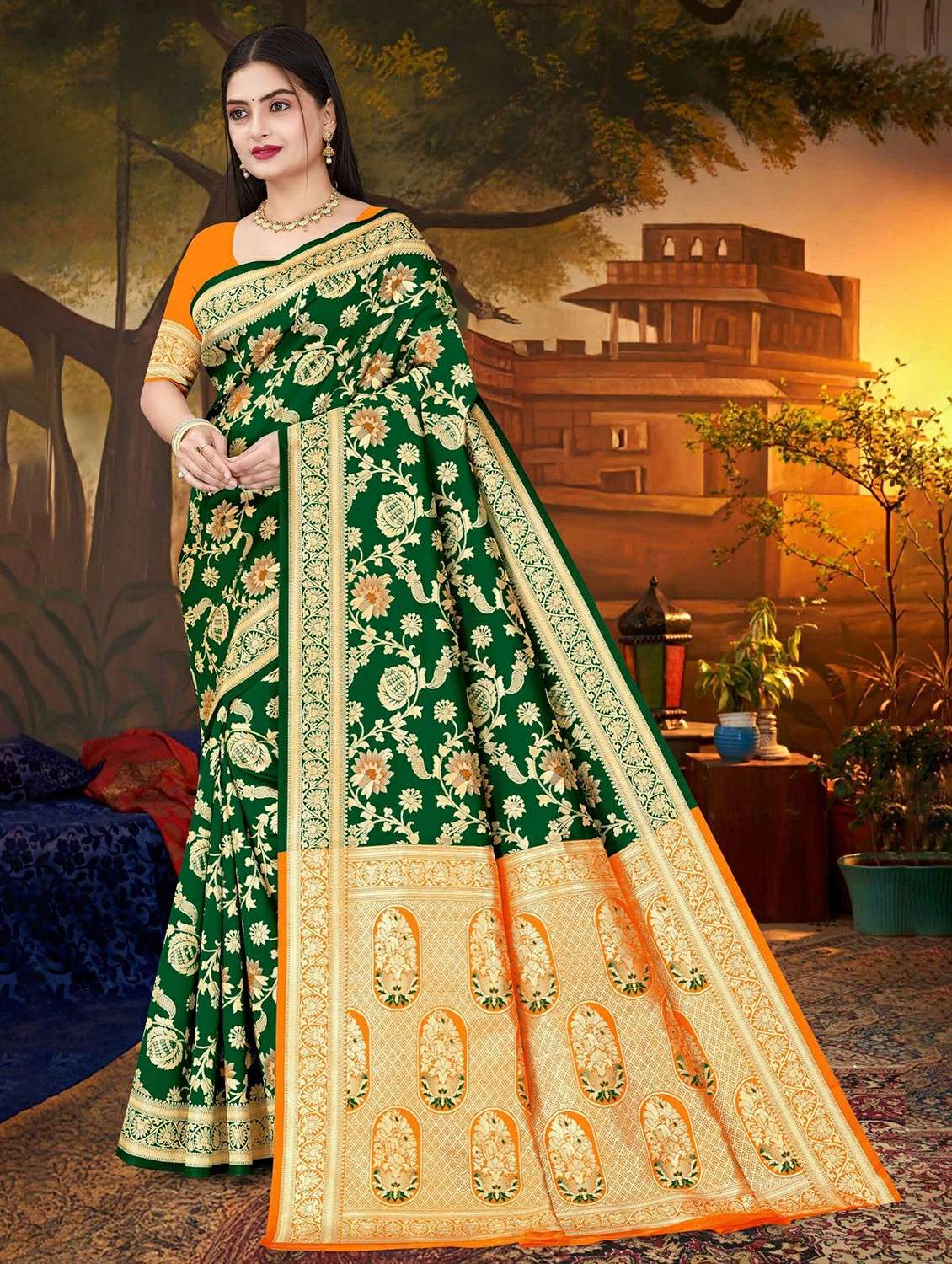 women self design banarasi saree with blouse