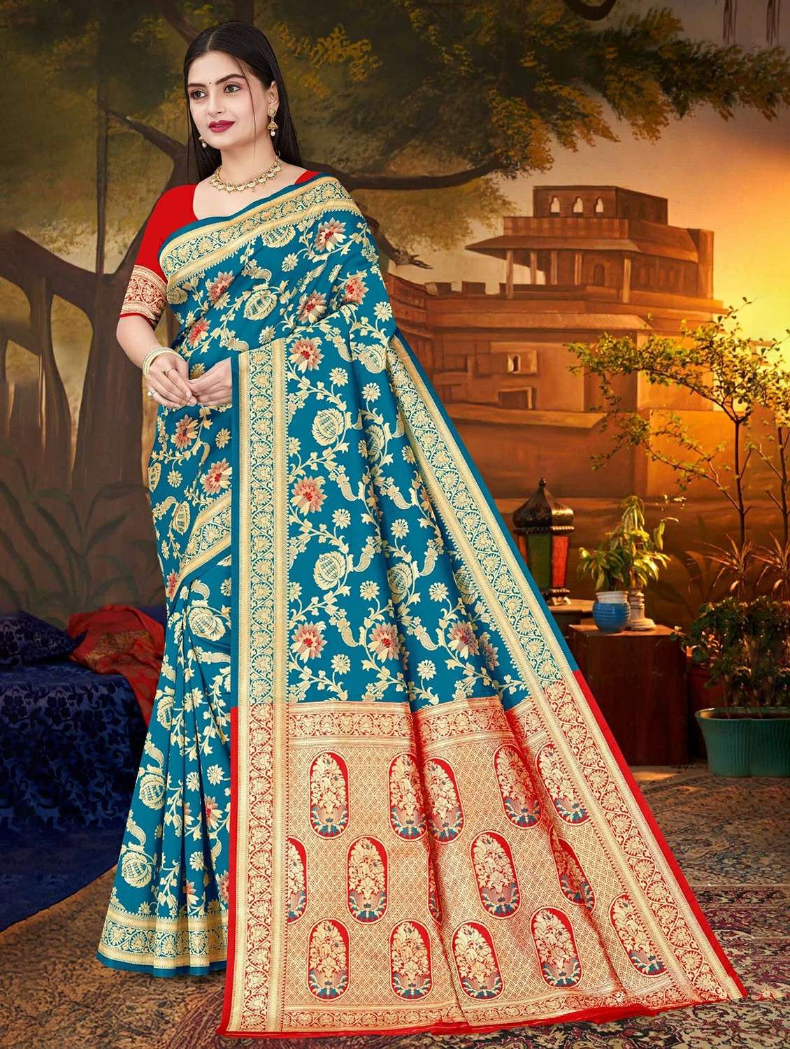 women self design banarasi saree with blouse