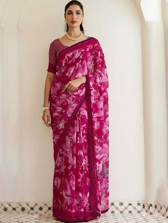 women floral printed saree with blouse - 22243660 -  Zoom Image - 0