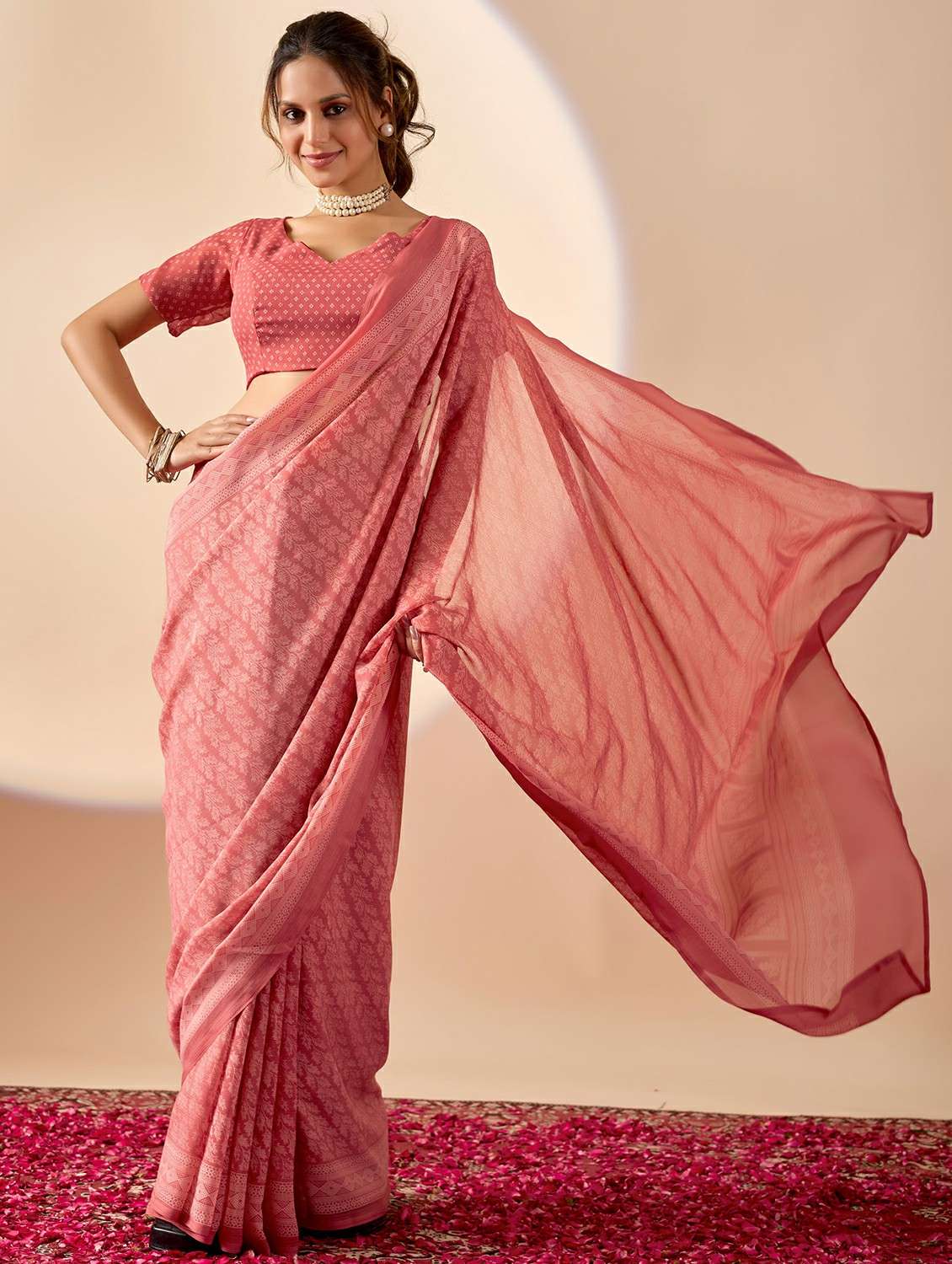 women printed ready to wear saree with blouse - 22243991 -  Zoom Image - 0