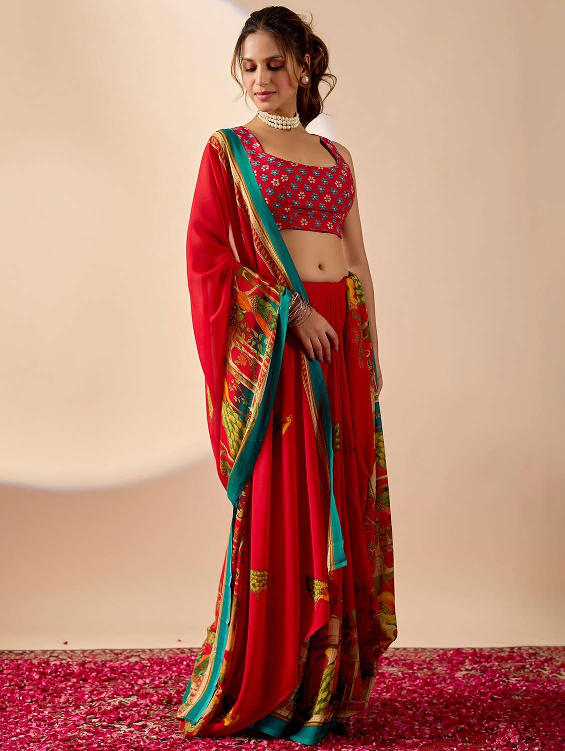 women printed ready to wear saree with blouse - 22244001 -  Standard Image - 3
