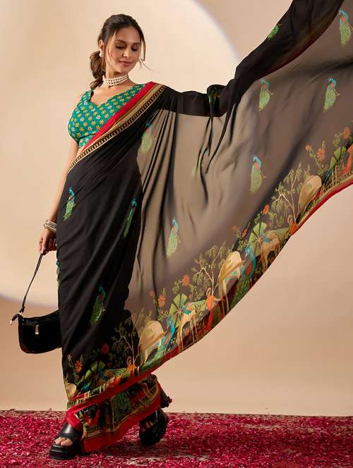 women printed ready to wear saree with blouse - 22244002 -  Standard Image - 0