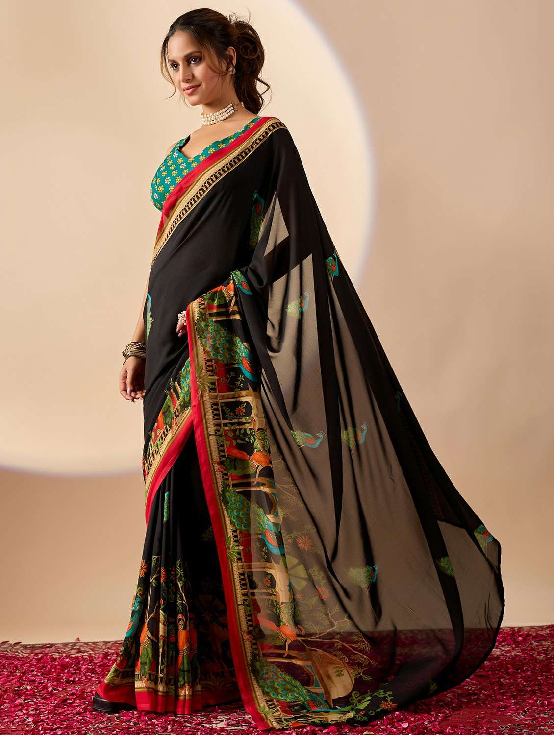 women printed ready to wear saree with blouse - 22244002 -  Standard Image - 3