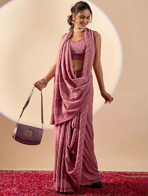 women printed ready to wear saree with blouse - 22244003 -  Standard Image - 0