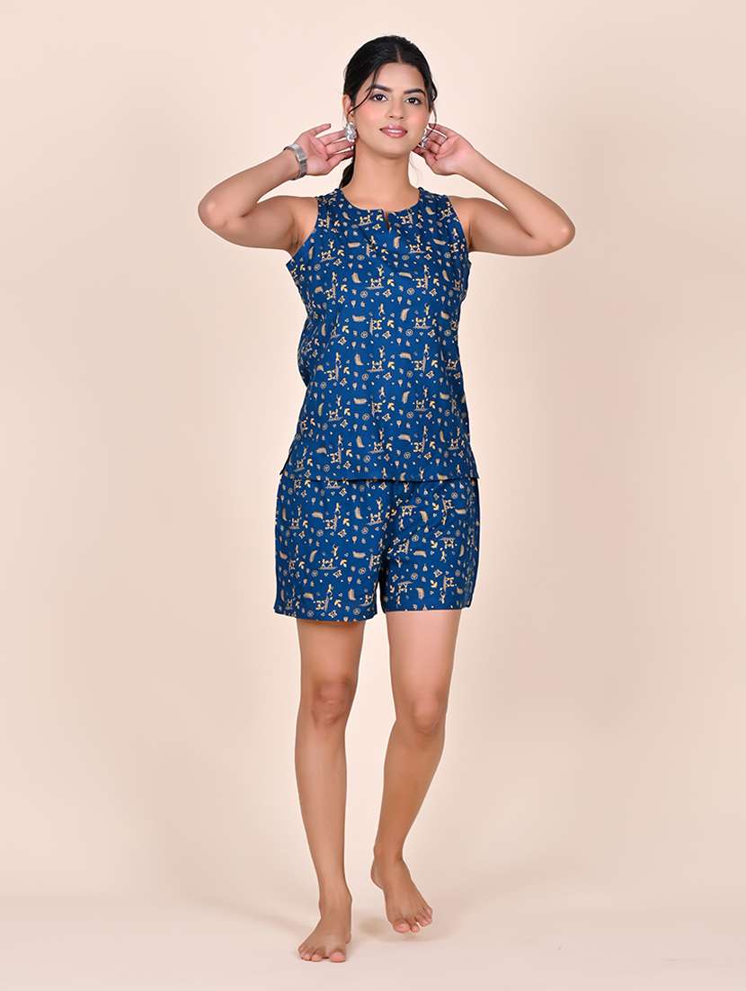 women printed sleeveless nightwear short set