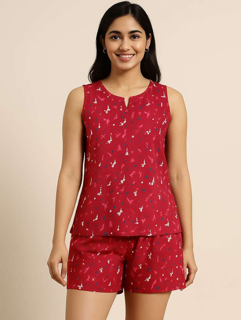 women printed sleeveless nightwear short set