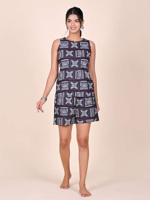 women printed sleeveless nightwear short set - 22244012 -  Standard Image - 0