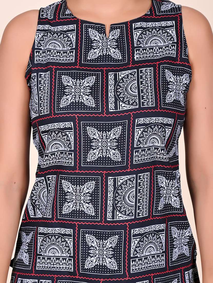 women printed sleeveless nightwear short set - 22244012 -  Standard Image - 5
