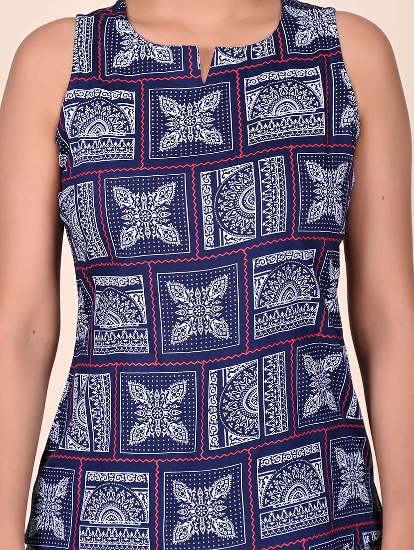 women printed sleeveless nightwear short set - 22244013 -  Standard Image - 5