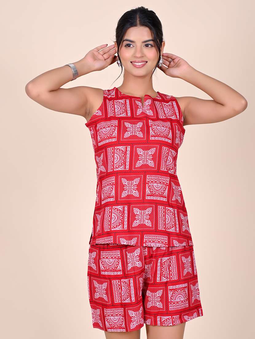 women printed sleeveless nightwear short set - 22244014 -  Standard Image - 3