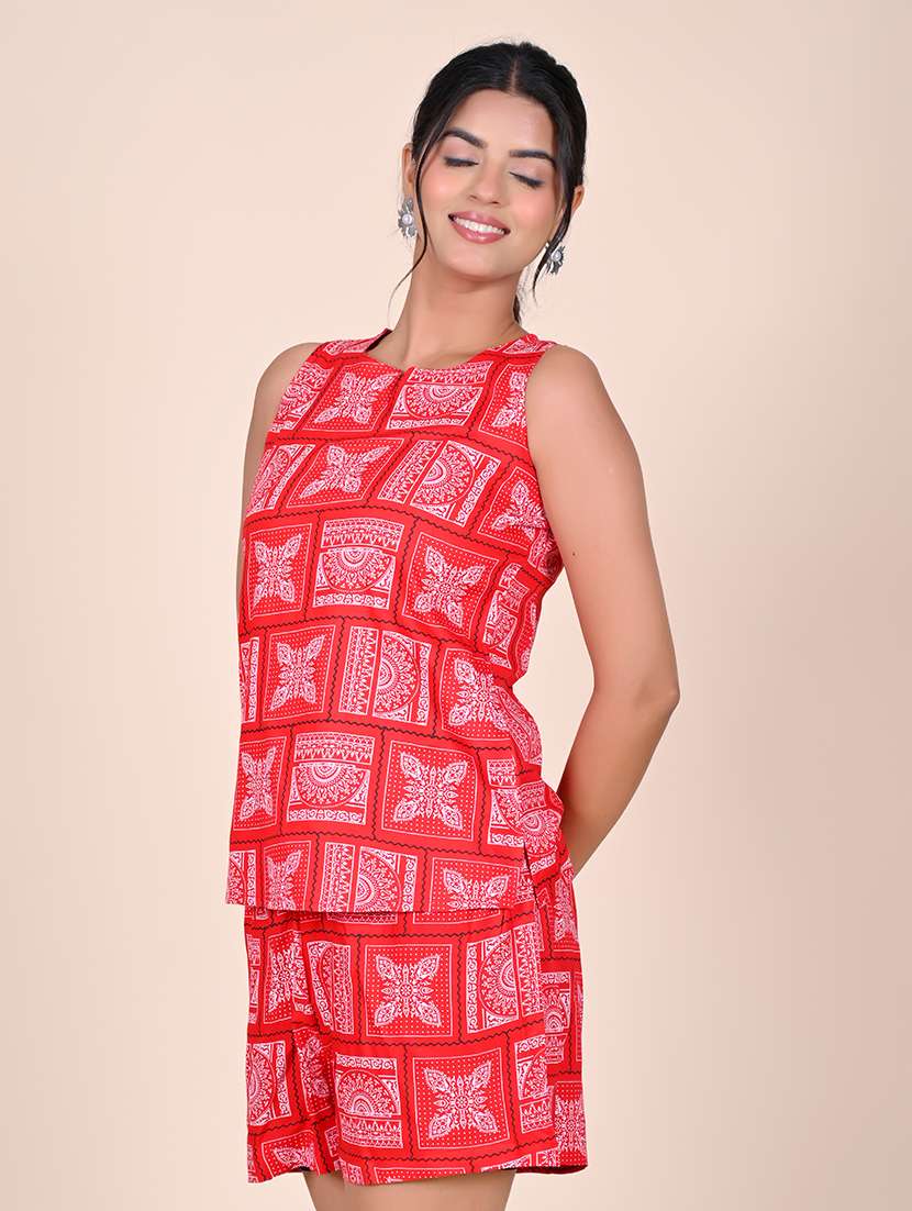 women printed sleeveless nightwear short set - 22244015 -  Standard Image - 3