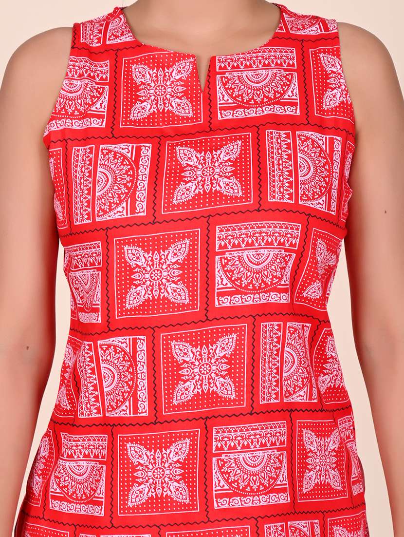 women printed sleeveless nightwear short set - 22244015 -  Standard Image - 5