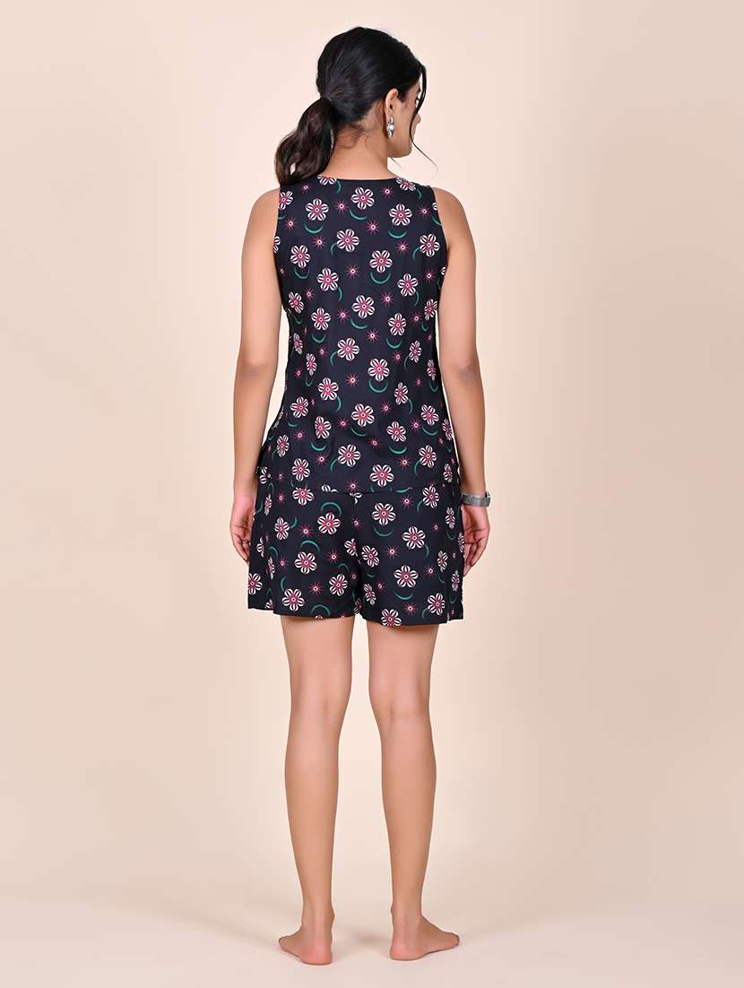 women printed sleeveless nightwear short set - 22244023 -  Standard Image - 3