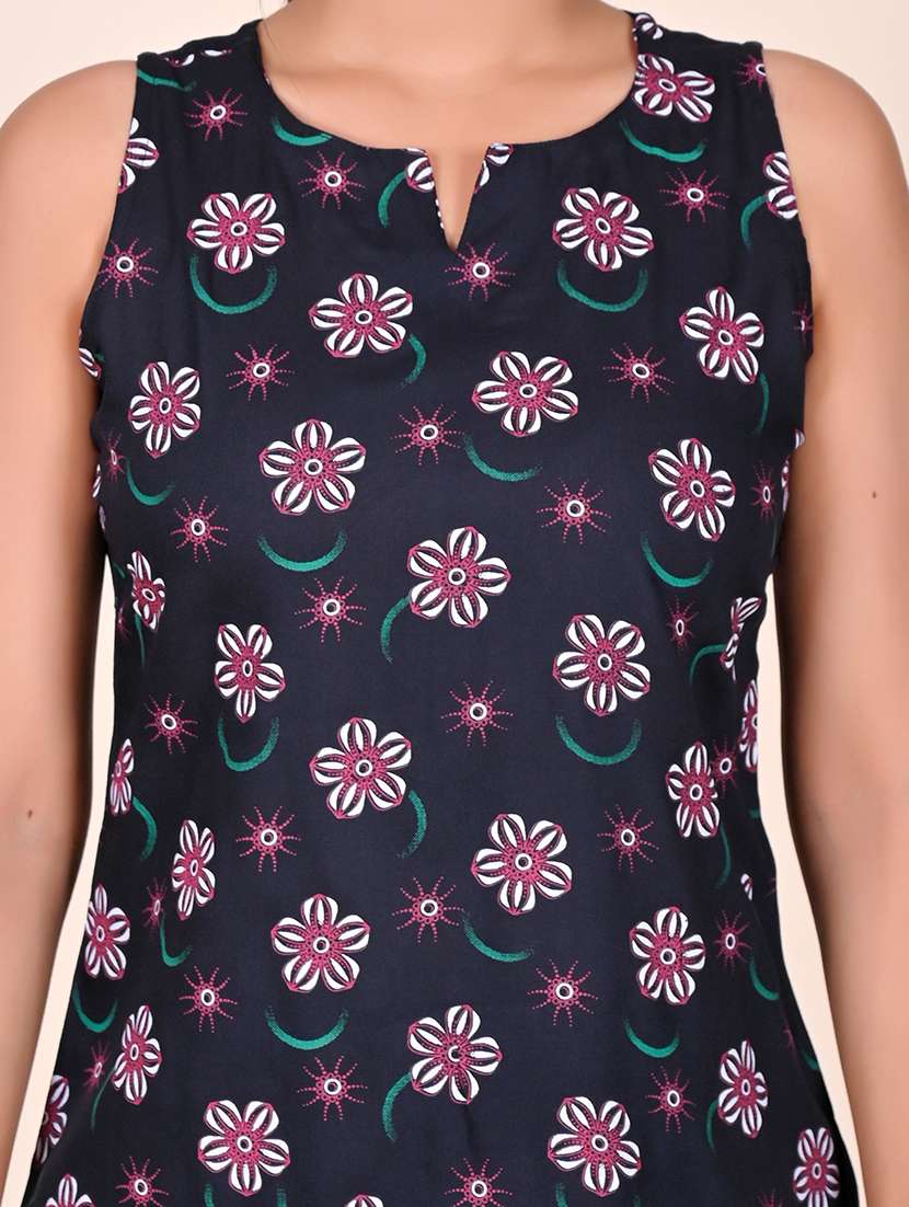 women printed sleeveless nightwear short set - 22244023 -  Standard Image - 5