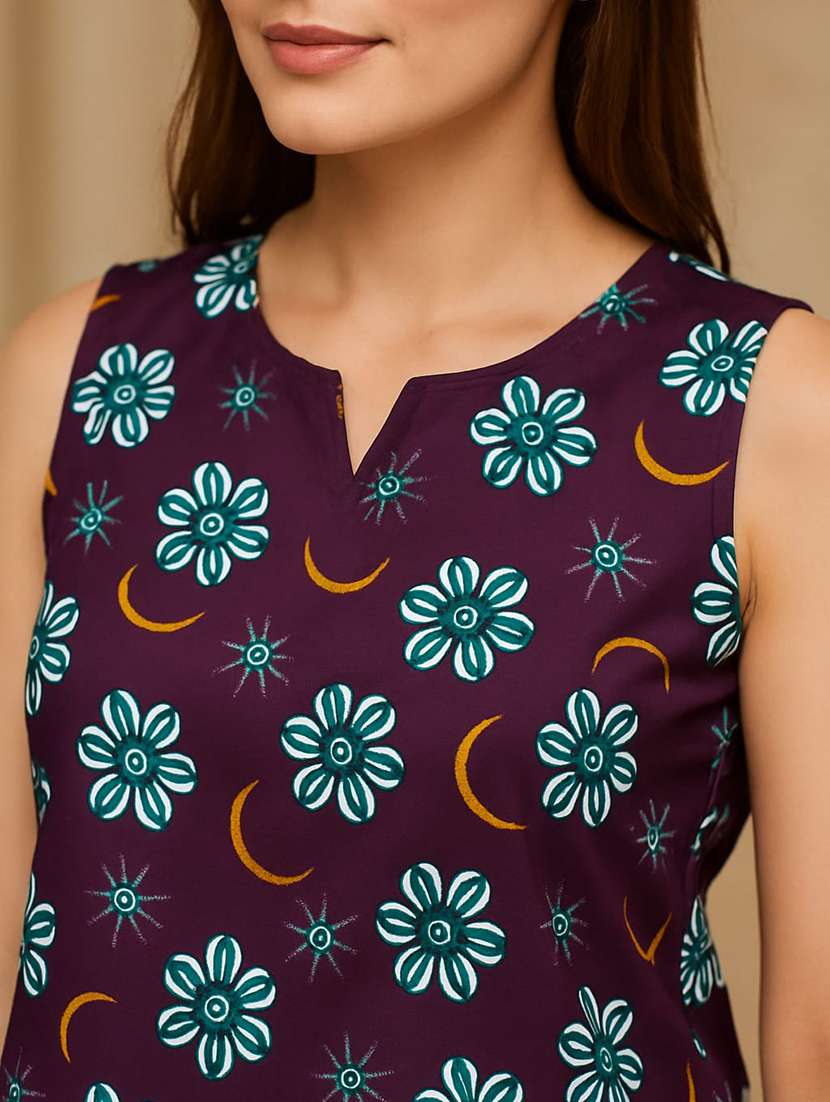 women printed sleeveless nightwear short set - 22244024 -  Standard Image - 5