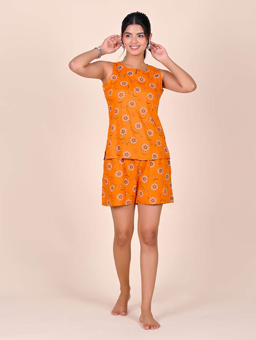 women printed sleeveless nightwear short set