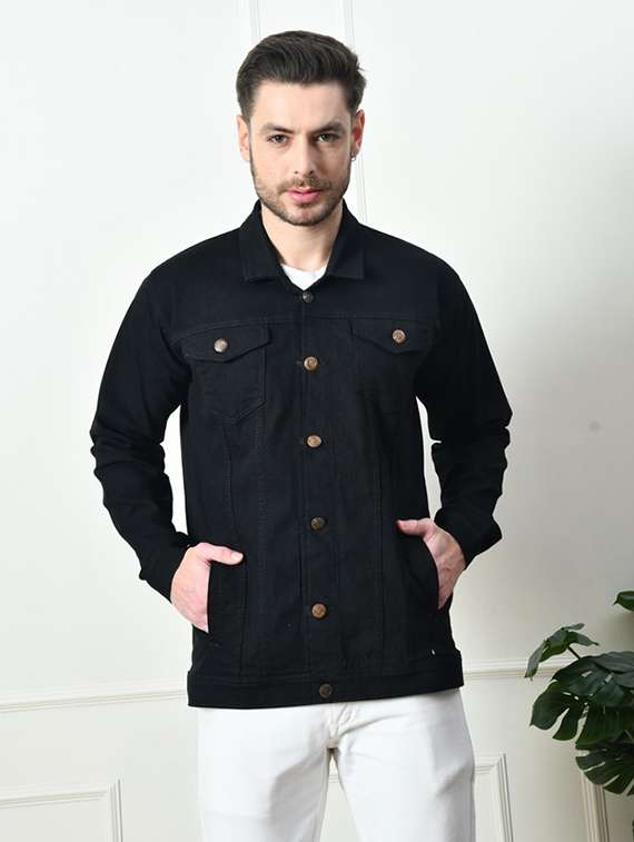 men solid long sleeve regualr fit denim jacket