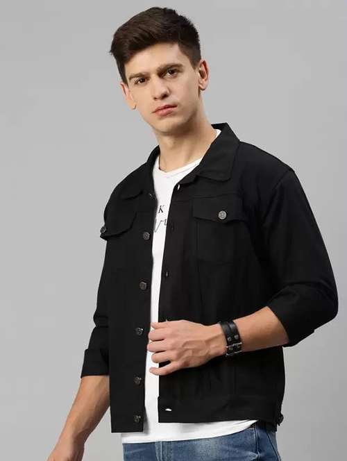 men solid long sleeve denim jacket - 22244081 -  Standard Image - 0