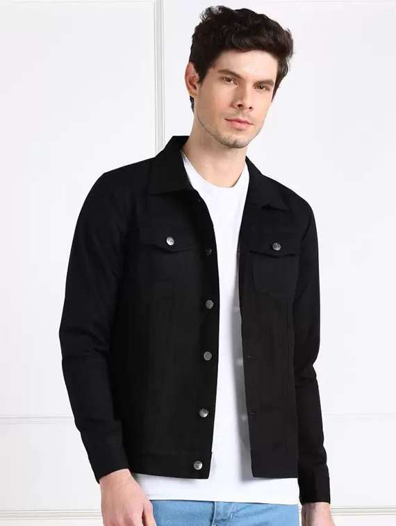 men solid long sleeve denim jacket