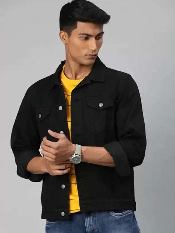 men solid long sleeve denim jacket