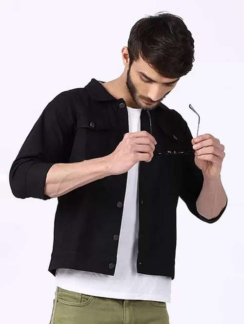 men solid long sleeve denim jacket - 22244085 -  Standard Image - 0