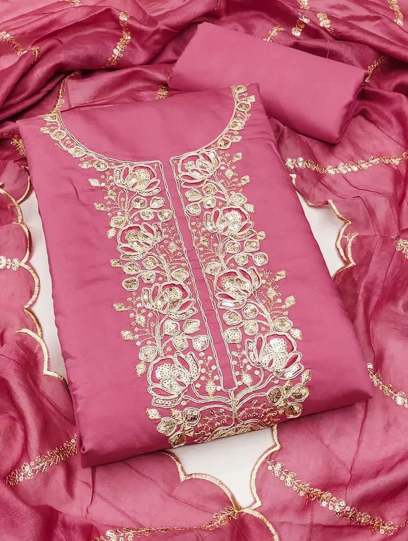 women solid with work unstitched suit set