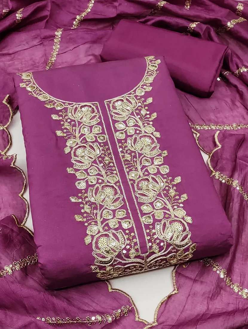 women solid with work unstitched suit set - 22244133 -  Zoom Image - 0