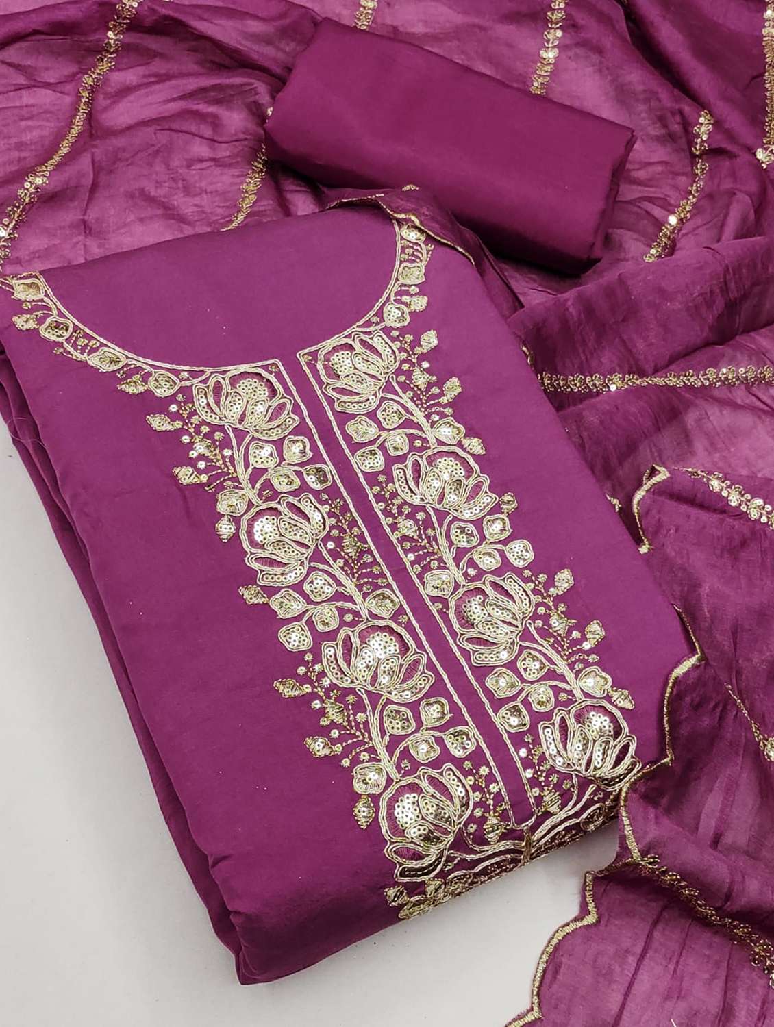 women solid with work unstitched suit set - 22244133 -  Standard Image - 3