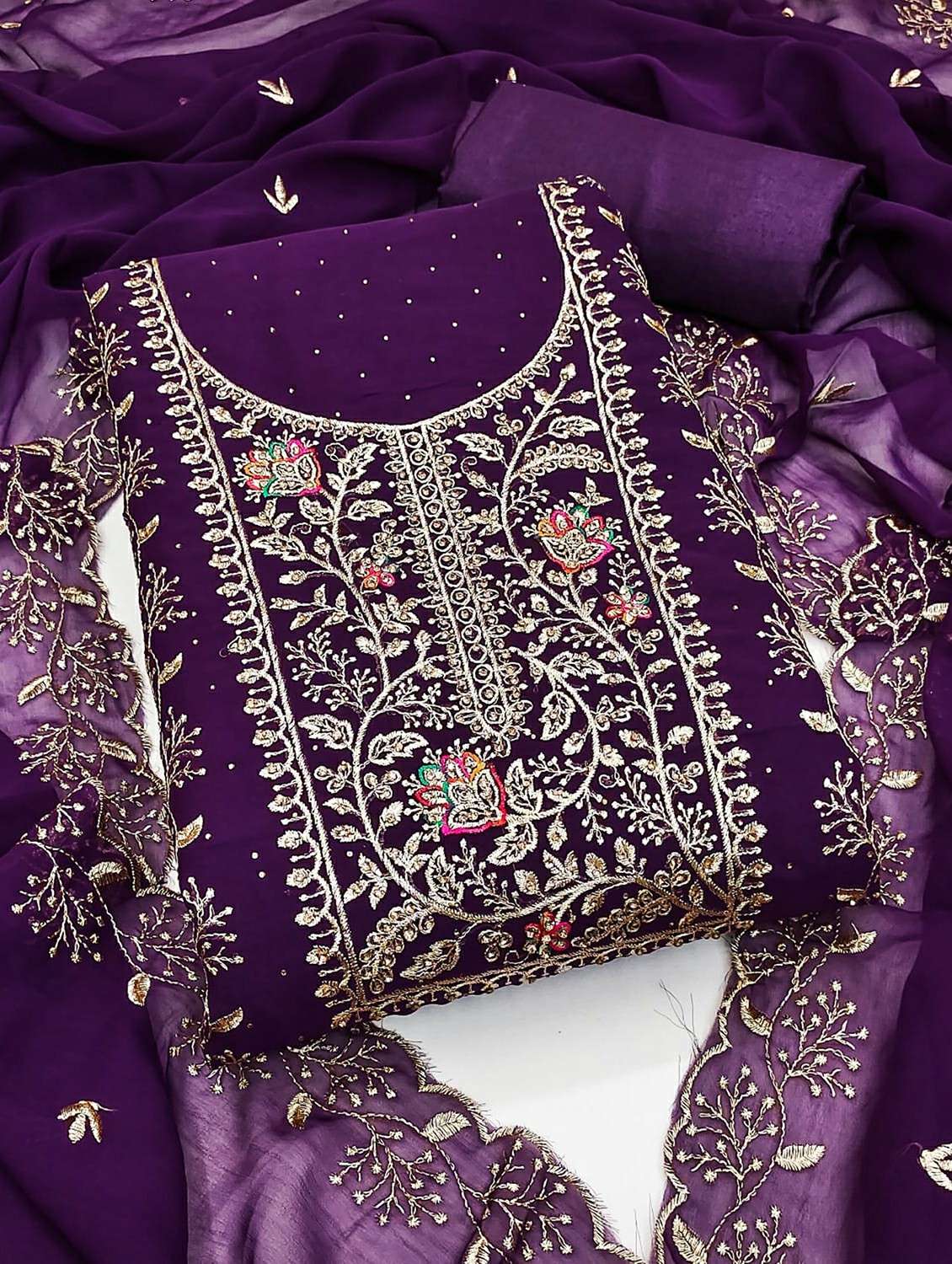 women solid with work unstitched suit set