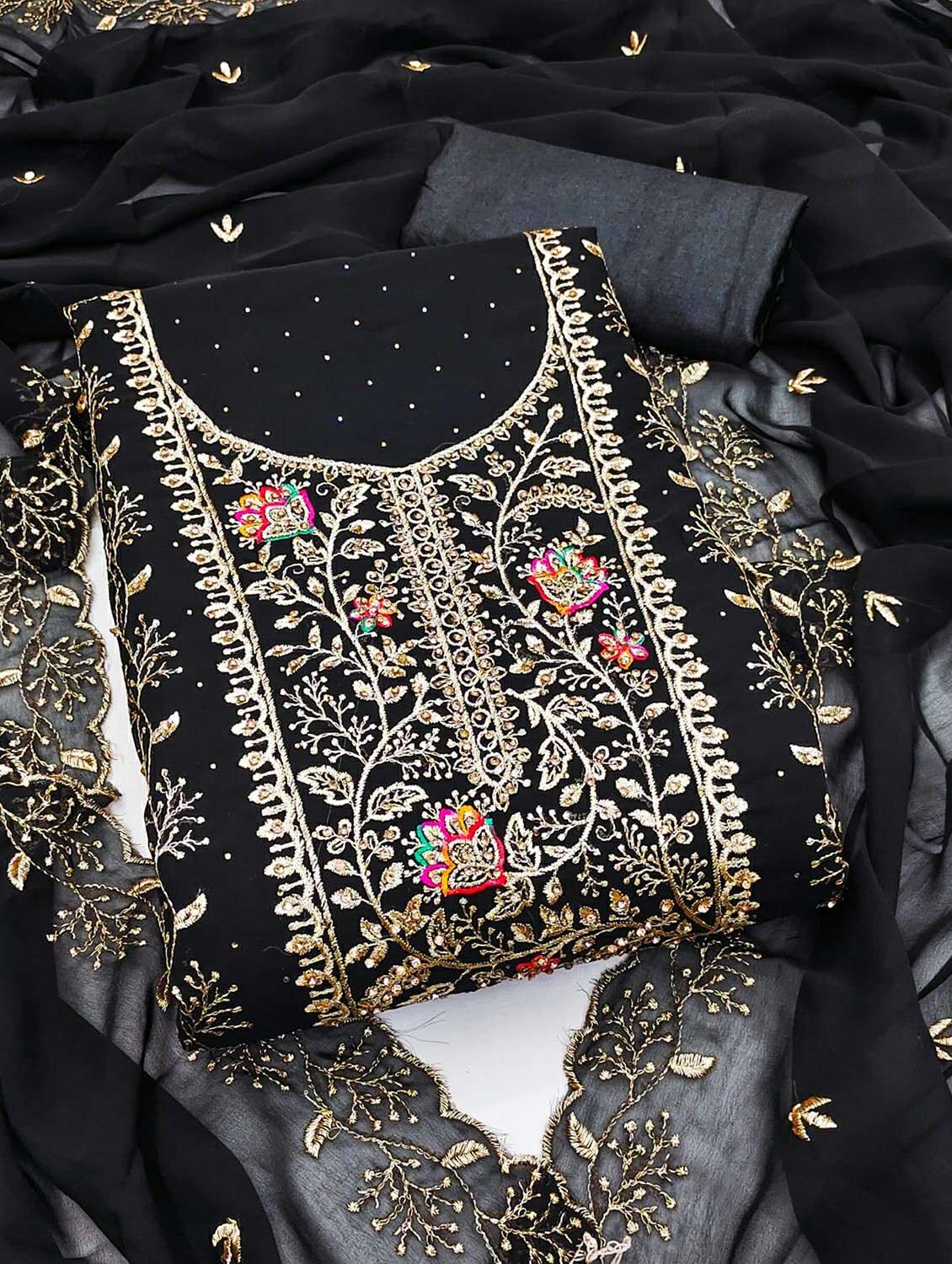 women solid with work unstitched suit set