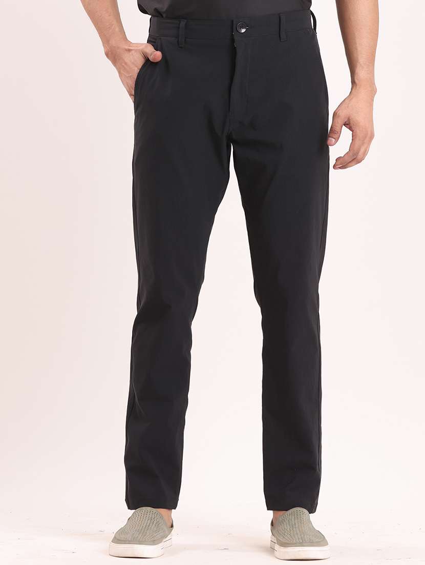 men solid mid rise chinos casual trouser
