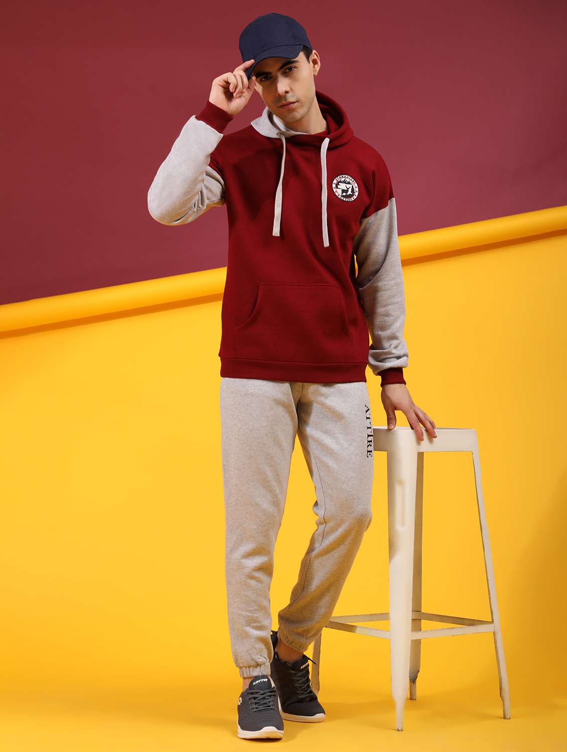 men color block full sleeve full length co-ord set