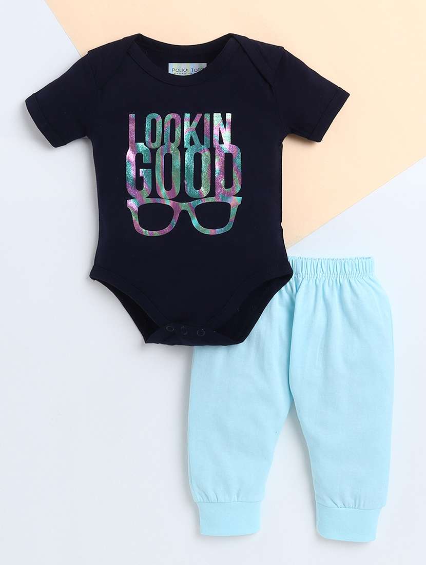 boys printed short sleeve full length set