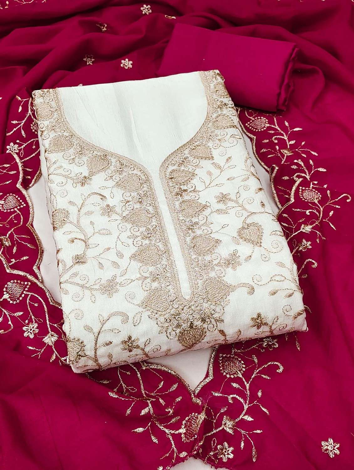 women solid with work unstitched suit set