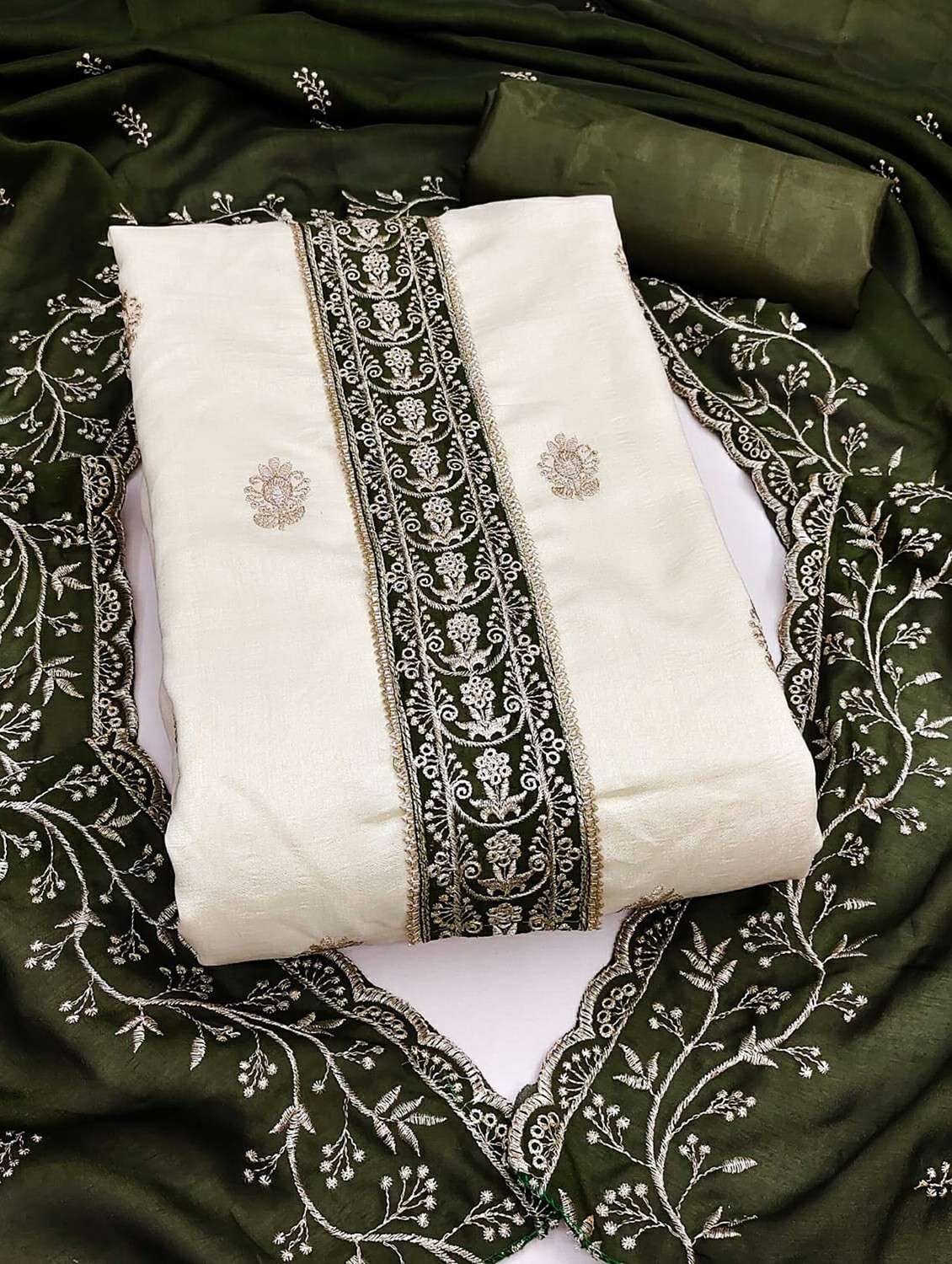 women solid with work unstitched suit set