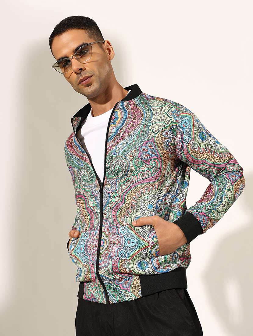 men printed long sleeve regular fit casual jacket