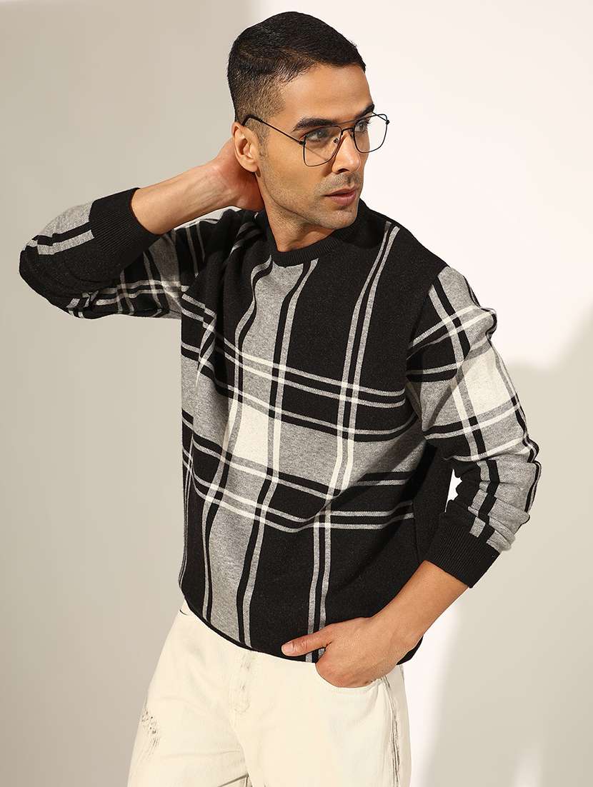 men checkered long sleeve regualr fit pullover