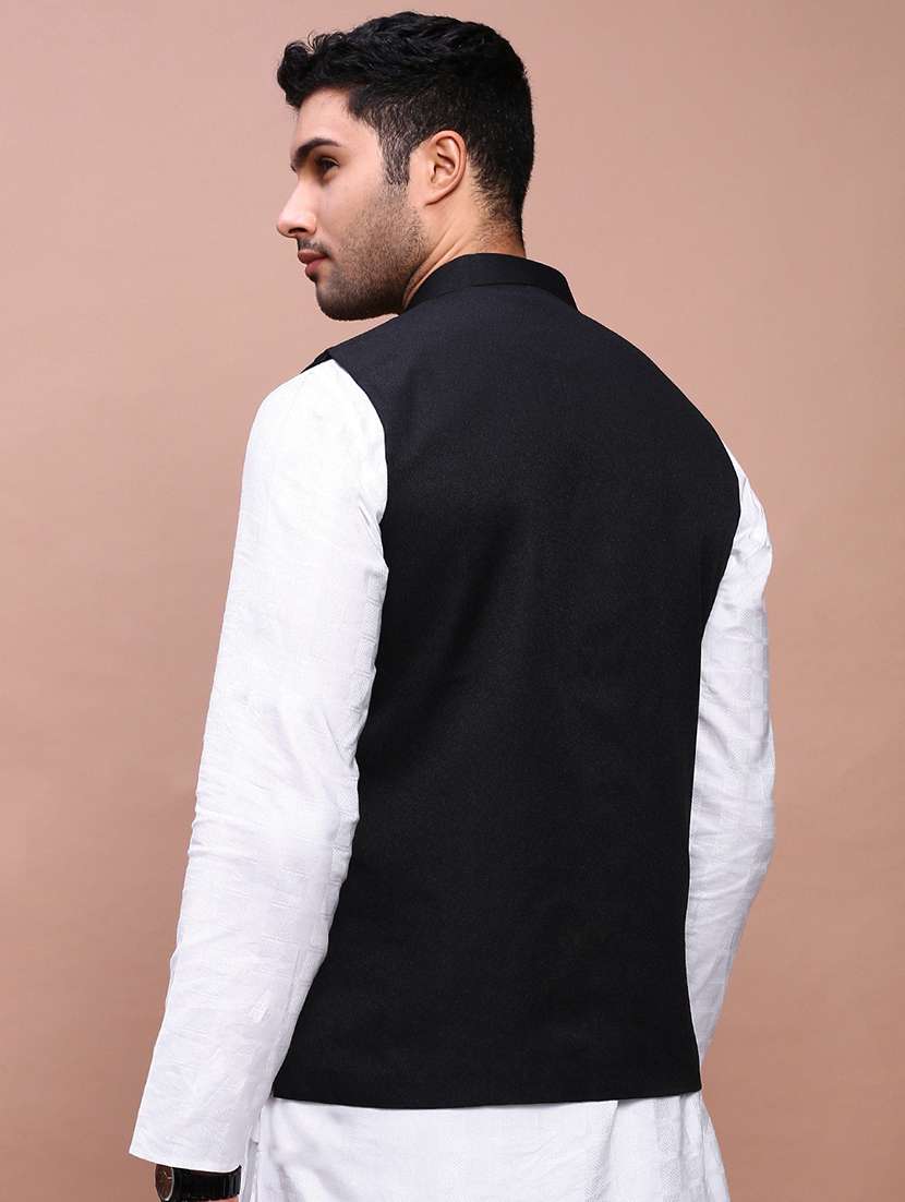 men solid mandarin neck regular fit nehru jacket - 22244199 -  Standard Image - 3