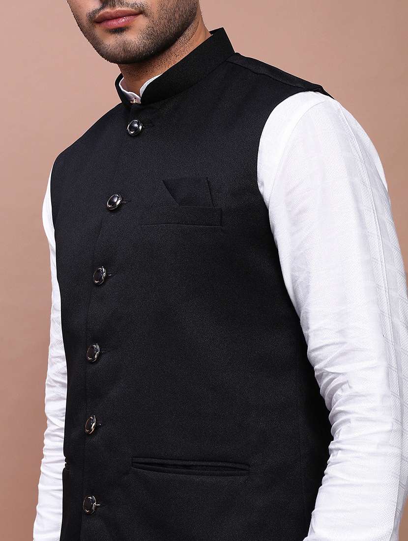 men solid mandarin neck regular fit nehru jacket - 22244199 -  Standard Image - 5