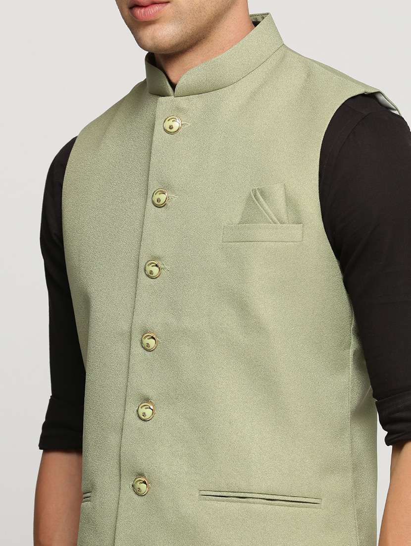 men solid mandarin neck regular fit nehru jacket - 22244200 -  Standard Image - 5
