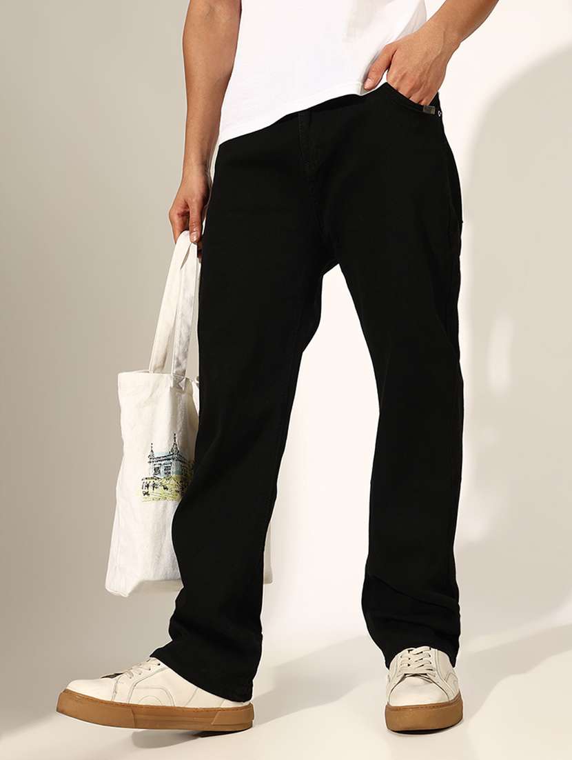 men solid mid rise straight fit jean