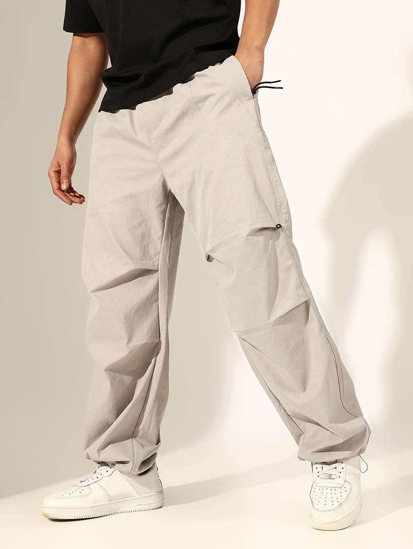 men solid mid rise relaxed fit parachute pants