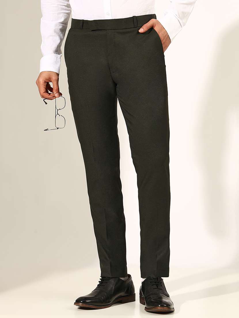men solid low rise formal trouser