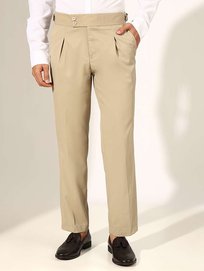men solid low rise formal trouser
