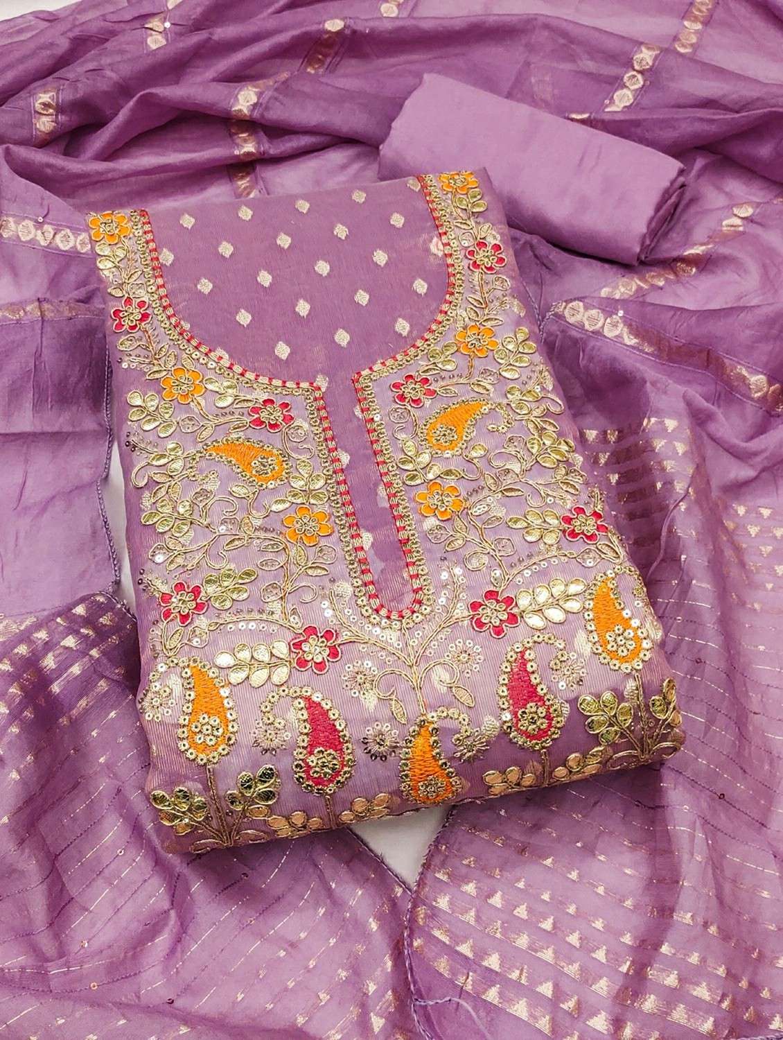 women self design embroidered unstitched suit set - 22244257 -  Standard Image - 3