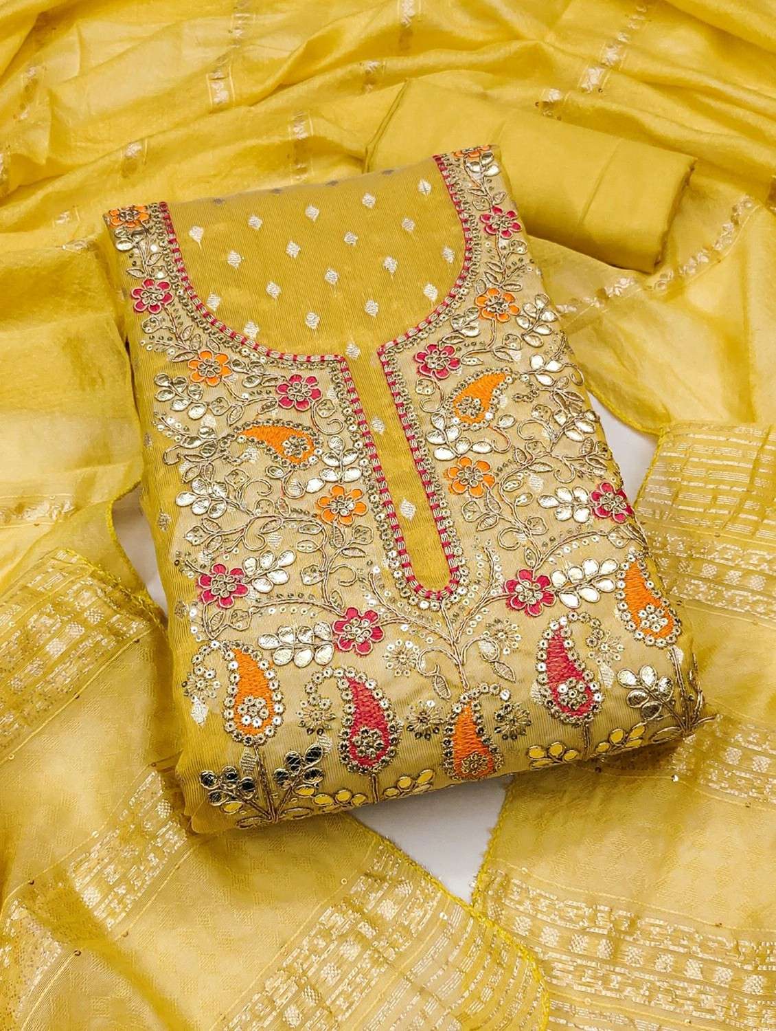 women self design embroidered unstitched suit set - 22244258 -  Standard Image - 3