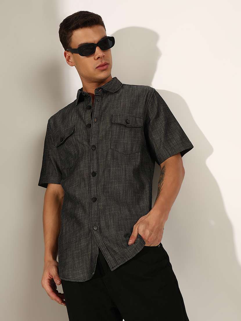 men solid short sleeve regular fit casual shirt
