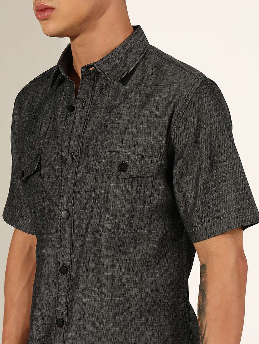 Men Solid Short Sleeve Regular Fit Casual Shirt - 22244268 -  Standard Image - 5